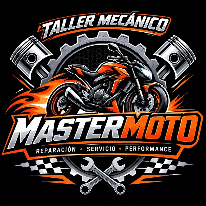 Logotipo de MasterMoto, taller mecánico: reparación, servicio y performance